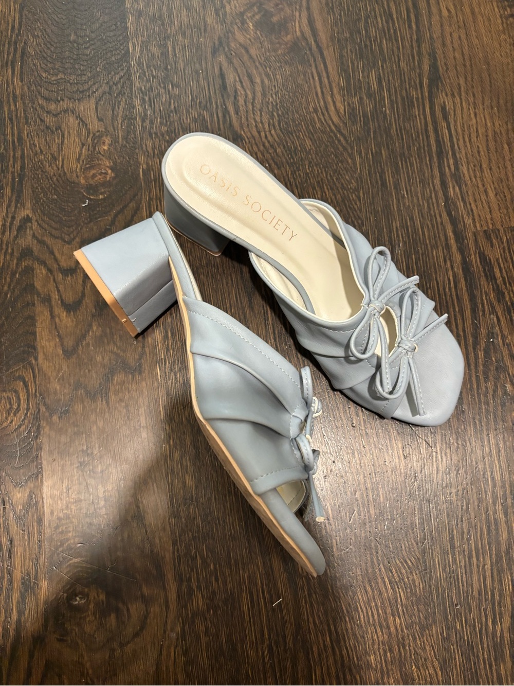 Light Blue Knot-Front Block Heel Mules - Picture 5 of 6